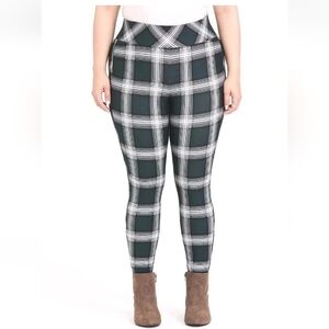 Torrid High Waisted Legging Woman Plus Sz 2X Green Windowpane Plaid Preppy City